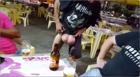 Skinny man with HUGEST balls