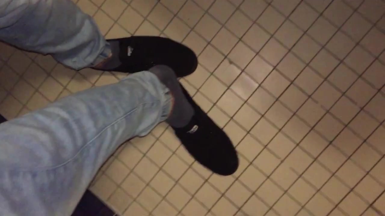 teen boy shoes and socks in public wc