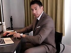 Verbal daddy in suit jerks off after meeting