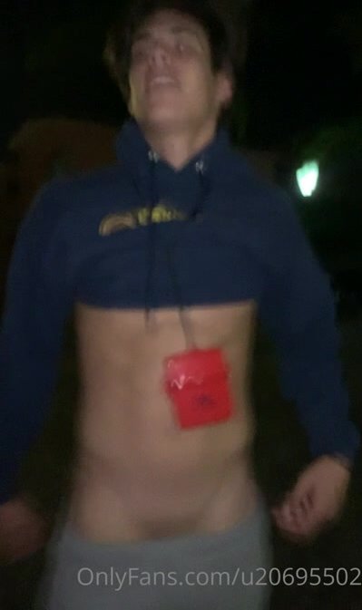 Guy pulls his pants down outside to flash his junk