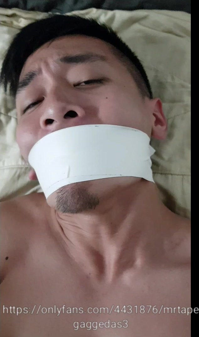 Taiwanese slave bottom tape gagged and fucked