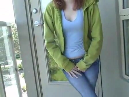 Red Hair Girl Have  Pee Desperate Pissing Jeans Balcony