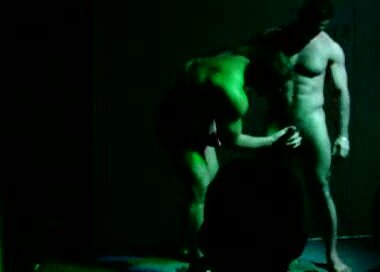 Bodybuilder Boyfriends Blow Each Other on Stage