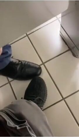 Young guy cottaging gets some cock fun in restroom
