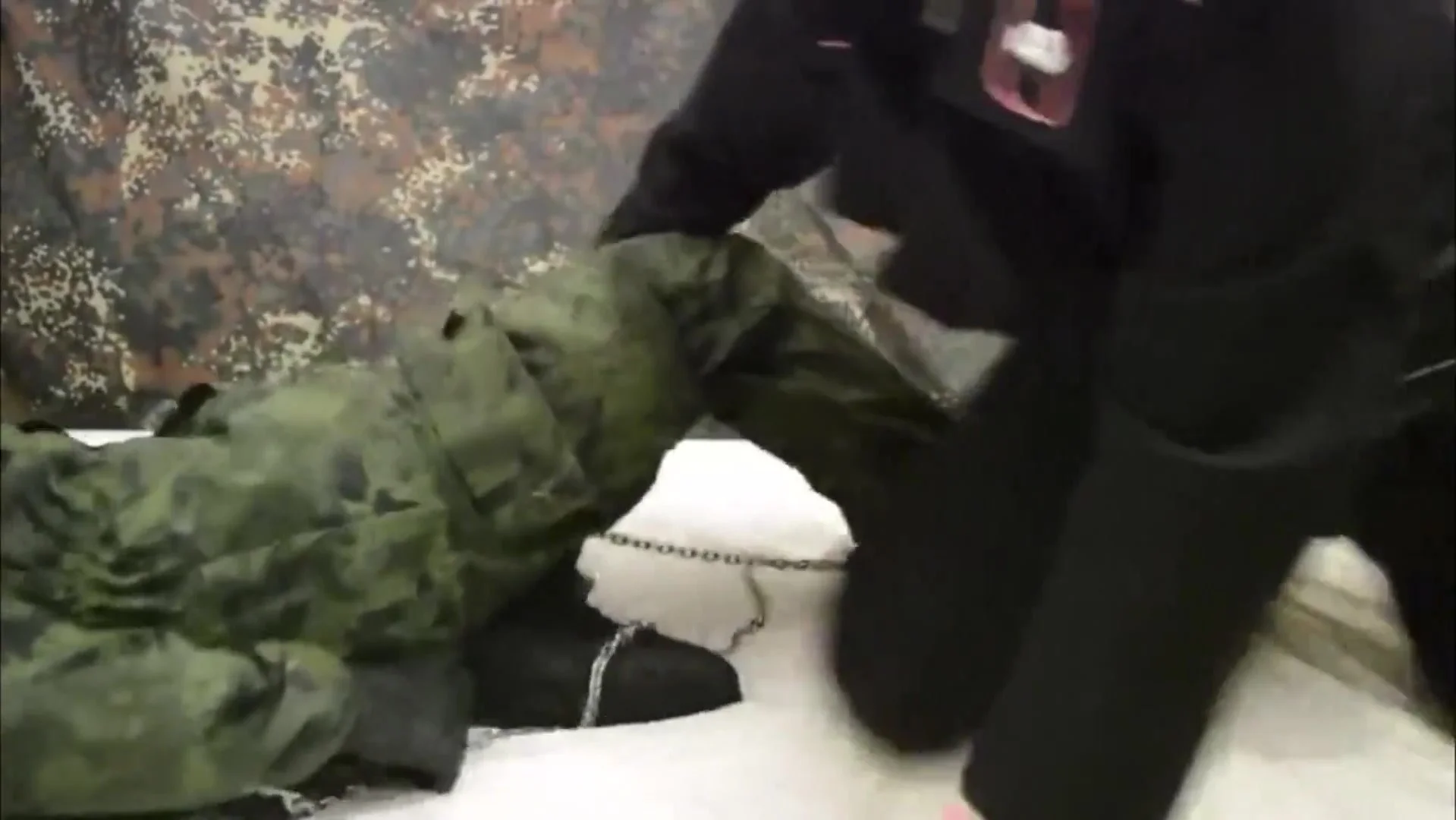 Tied up Masked Soldier and made him Cumshot ThisVid com 