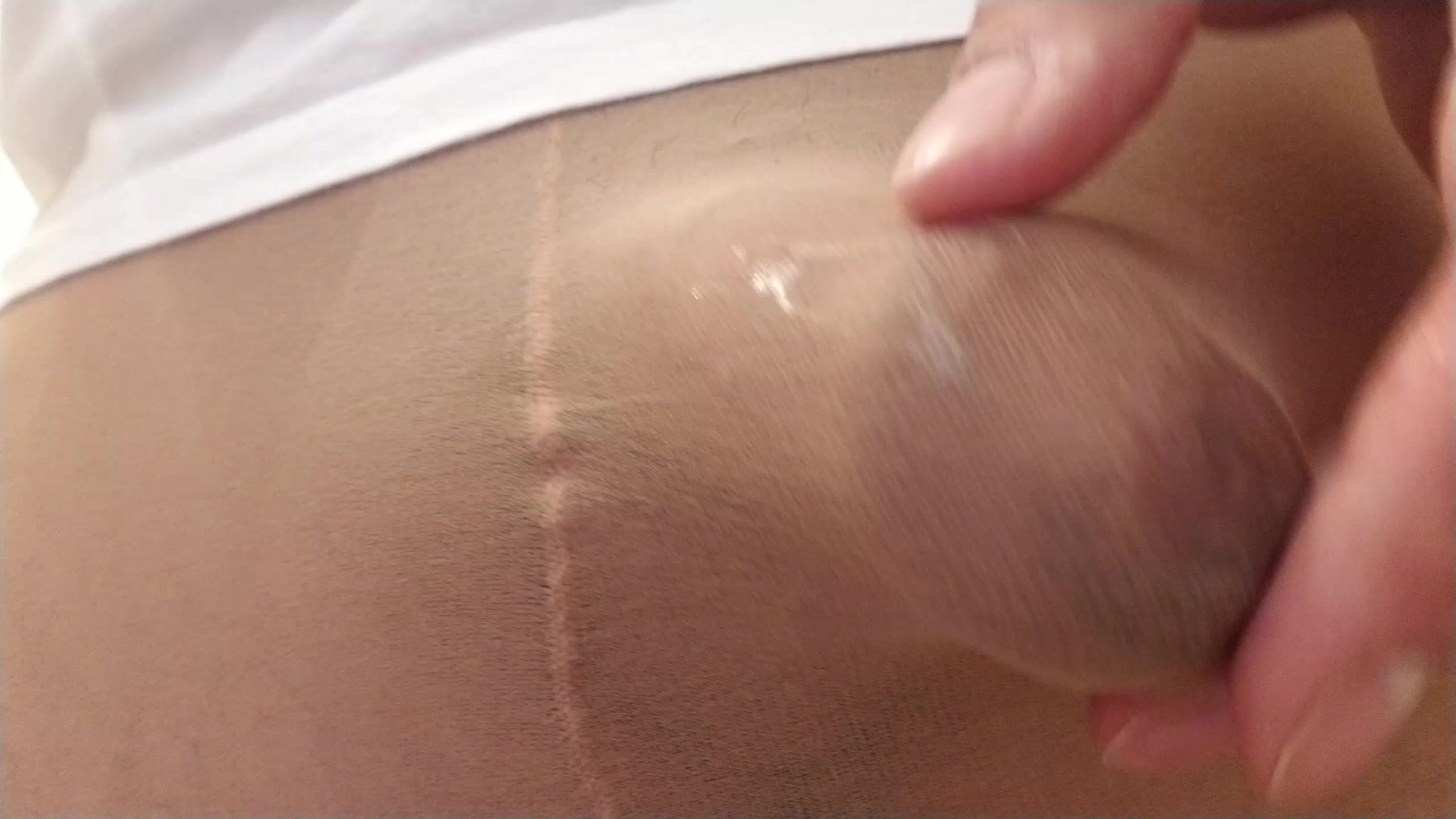 Rubbing precum over my pantyhose