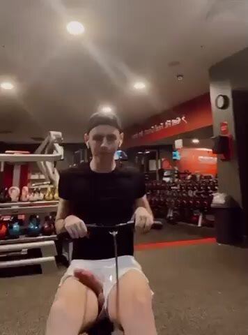 Twink at gym with hard cock out
