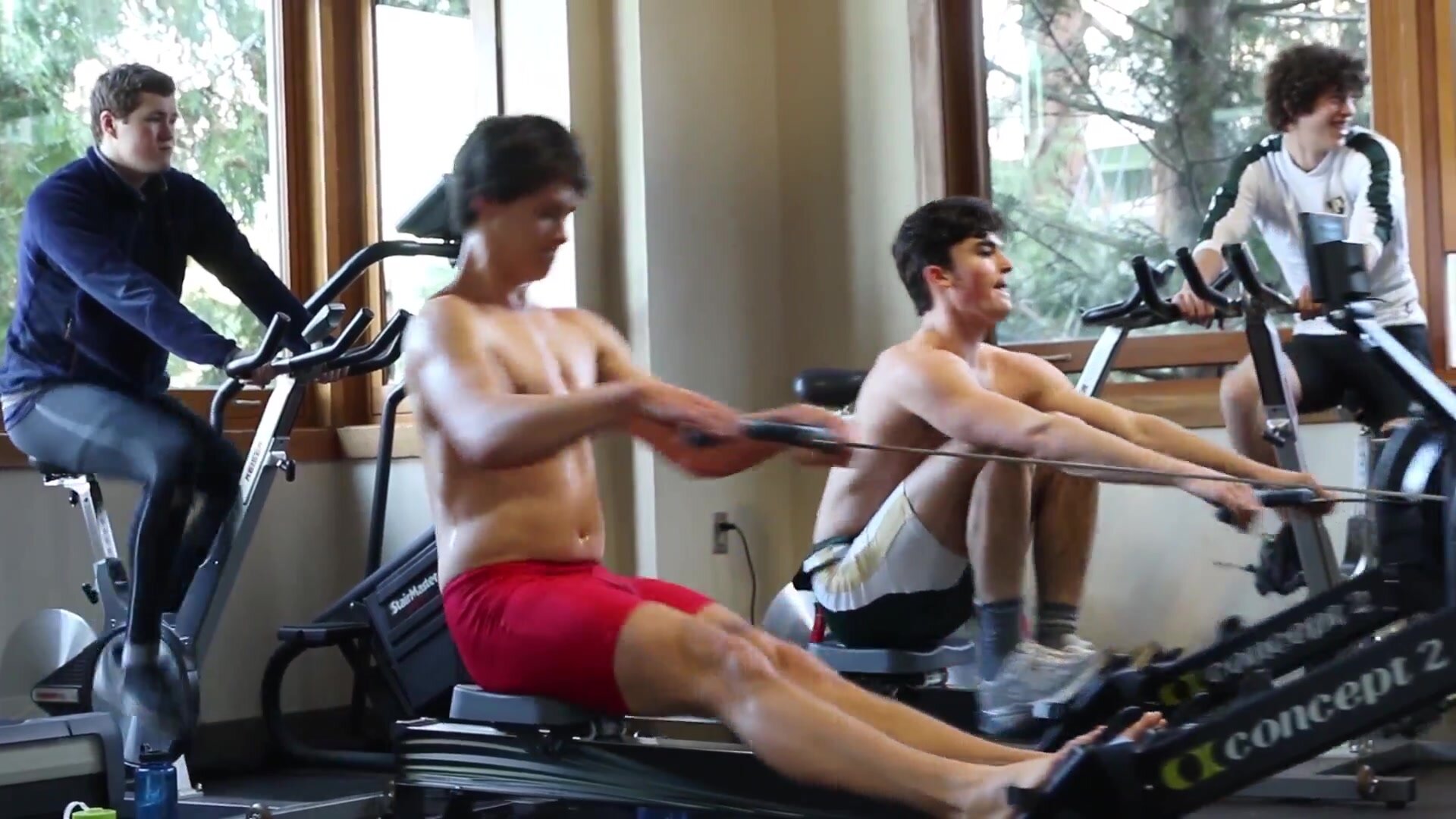 Sexy rowers training indoors