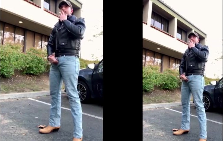 Leather Cowboy Smoking and Public Stroke