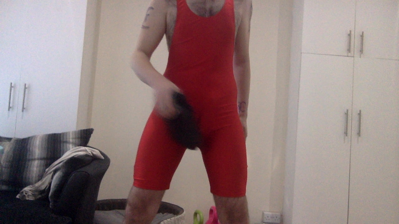 Ballbusting in Red Singlet with Skate Shoe