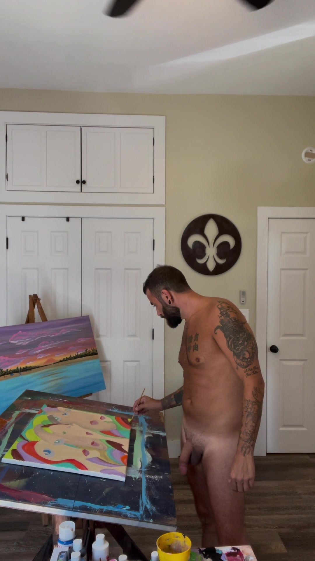 Handsome Artist Painting Naked