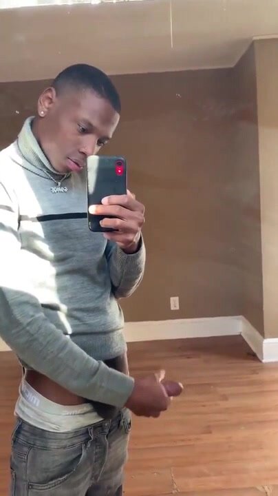 WATCHING MYSELF WORK MY BIG BLACK COCK IN THE MIRROR