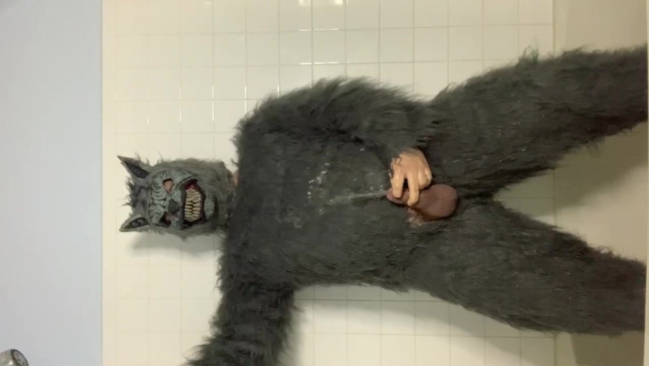 Pissing on myself in werewolf bodysuit