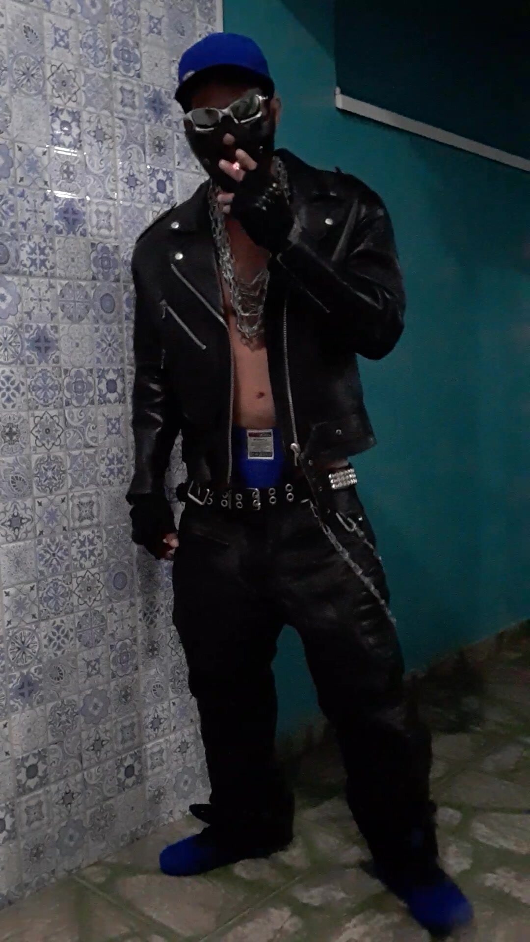Scally boy baggy leather  drunk and smoking