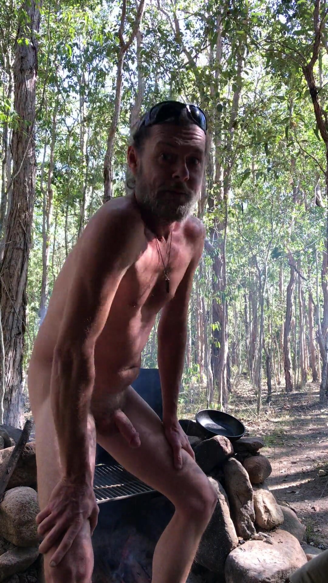 Older Nudist Showing Off His Semi