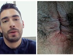 Guy spreads his hairy hole on cam