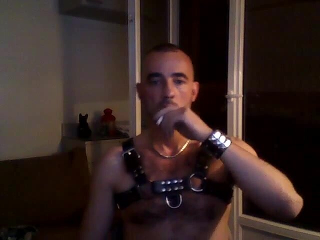 Stud smoking in Leather Harness