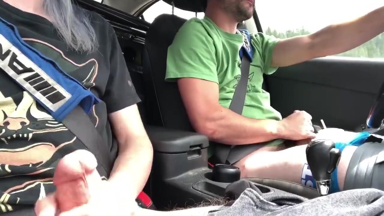 Two horny guy, long road, trip, wanking each other