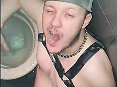Cock hungry pig drinks Master's piss!