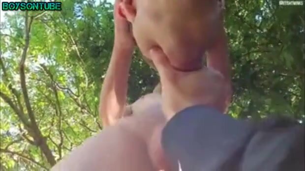 Boy fucked bareback of big fat cock and cum outdoor