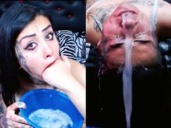 GOTHIC CAM GIRL DRINK LOT OF VOMIT AND PUKE ON FACE