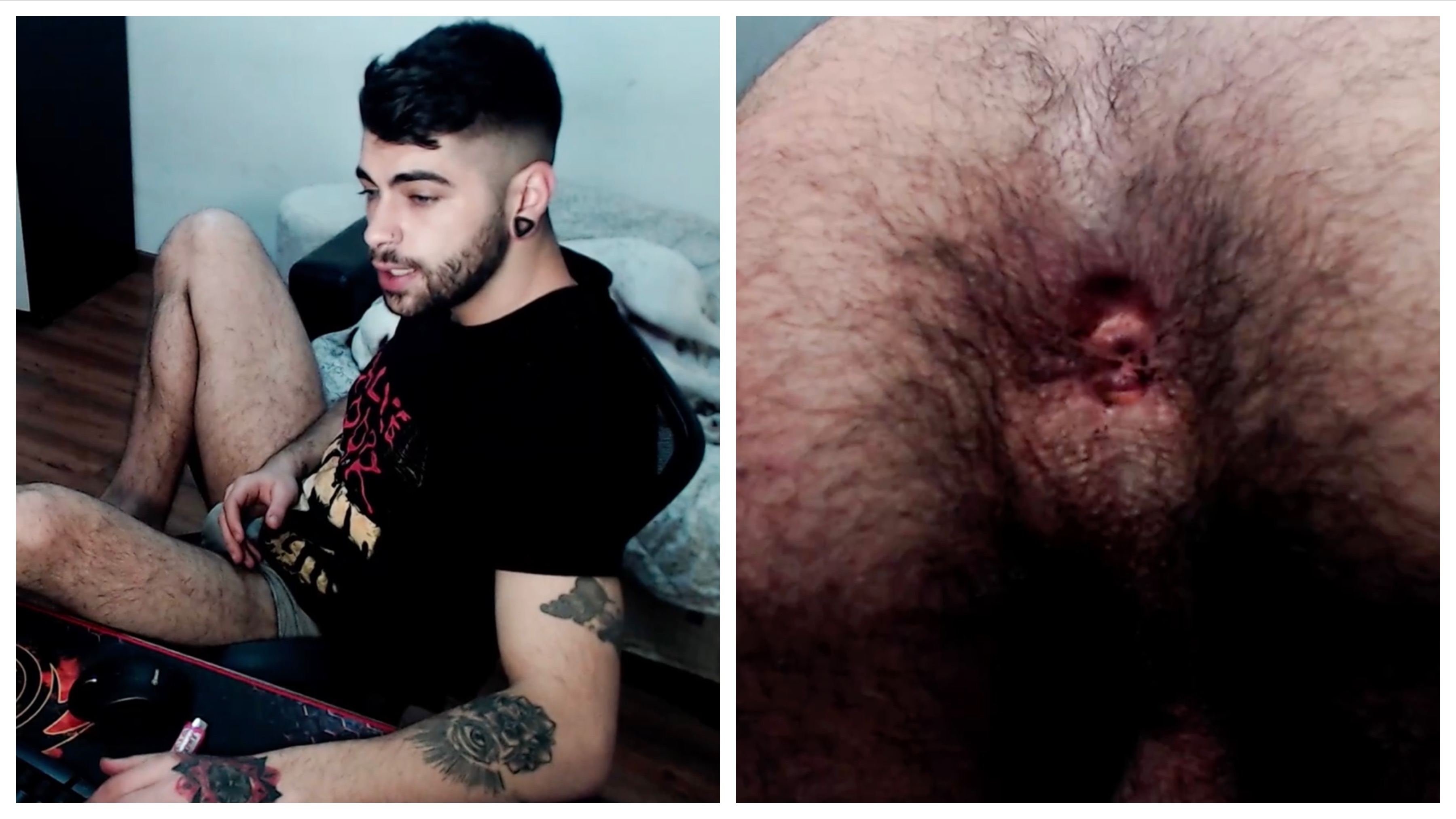 Str8 tattoo guy with hairy ripe hole