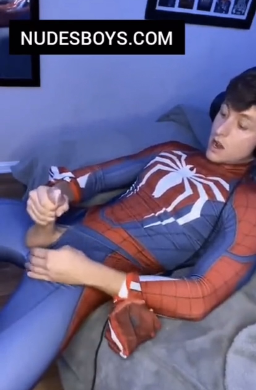Spider-Man Jock  jerks and cums