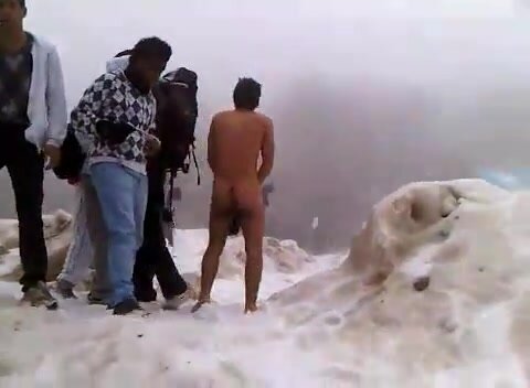 Naked in snow with friends