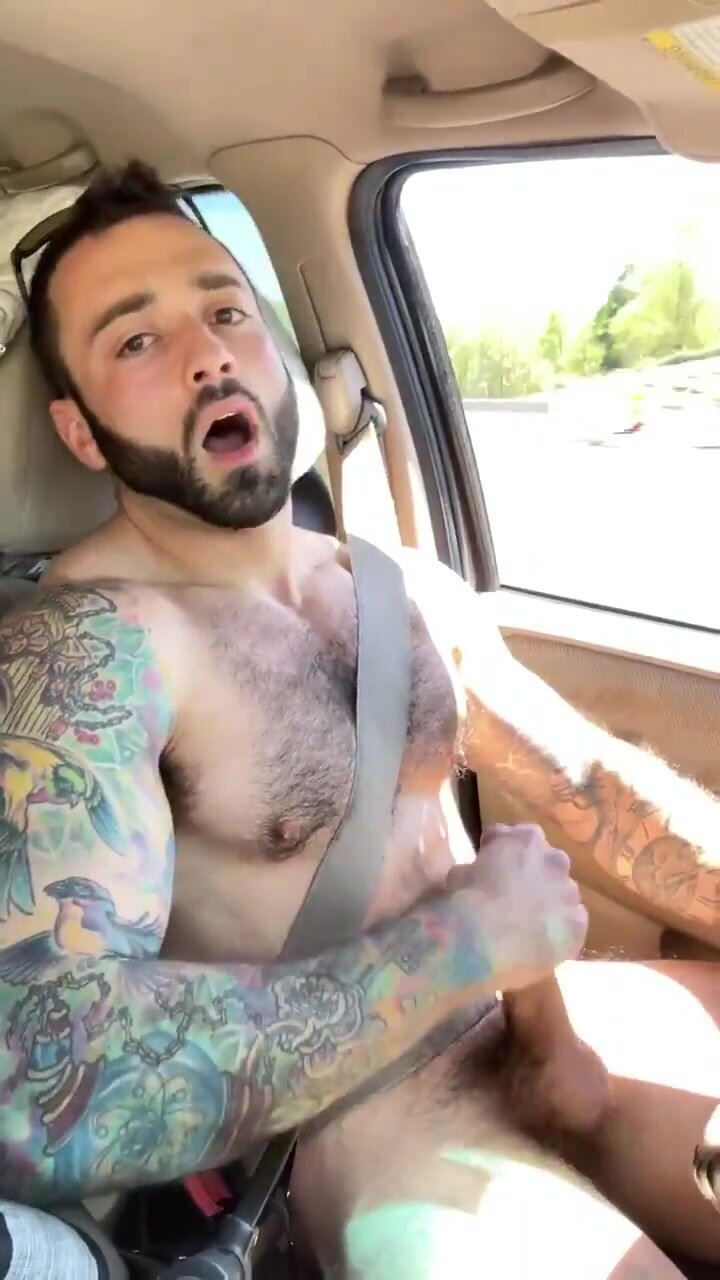 Moaning stroke & cum while driving