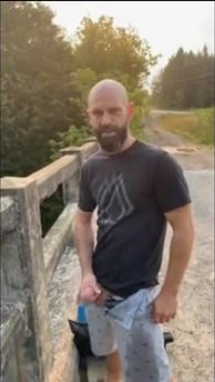 Bald GUY JERKING OUTDOORS