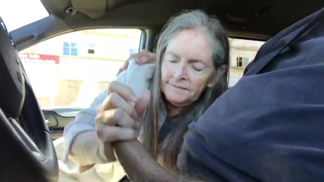 Granny sucks in a car