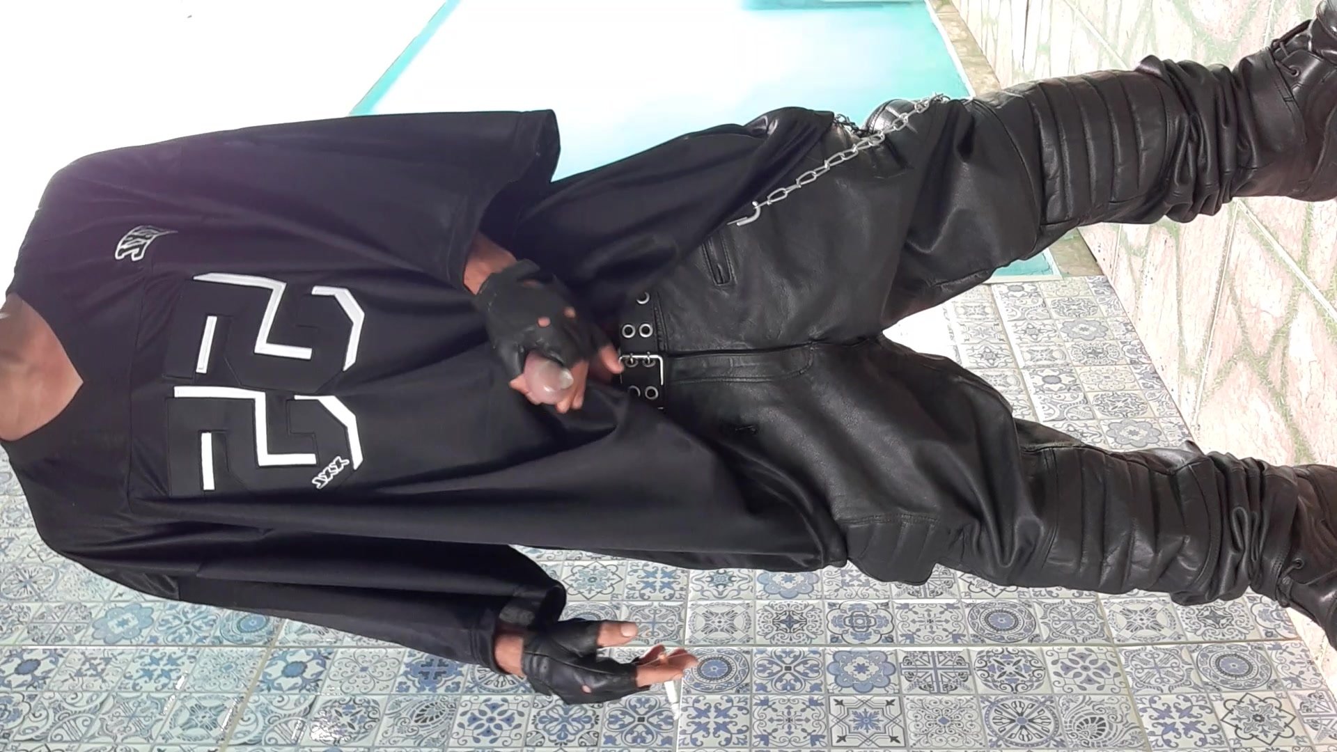 Scally boy baggy leather  smoking and cum -
