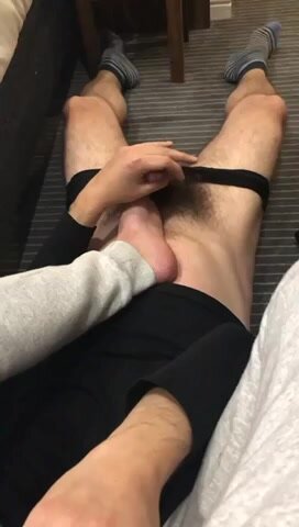 Guy cums all over his masters feet