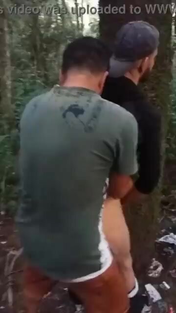 Strangers hook up and fuck in a gay cruising  woods