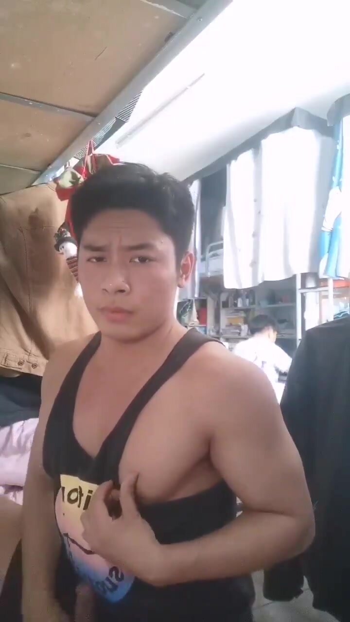 Hot Asian stud cums while his friends are around