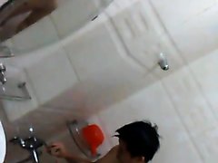 beautiful amputee boy in the shower