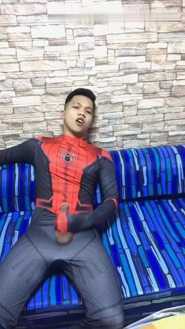handsome Spiderman solo masturbation