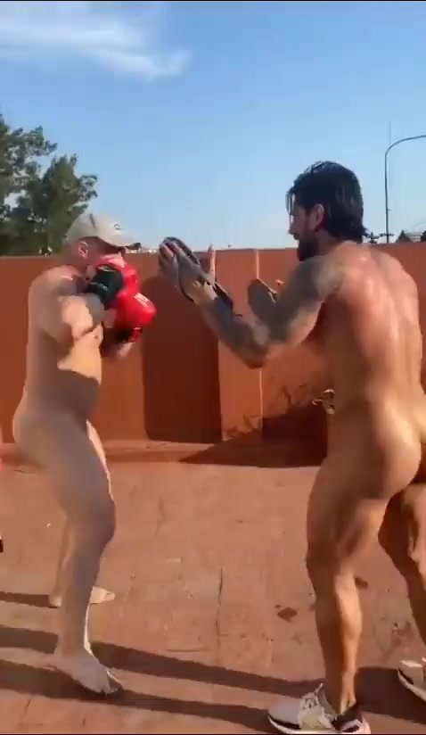 two great boxer practising naked