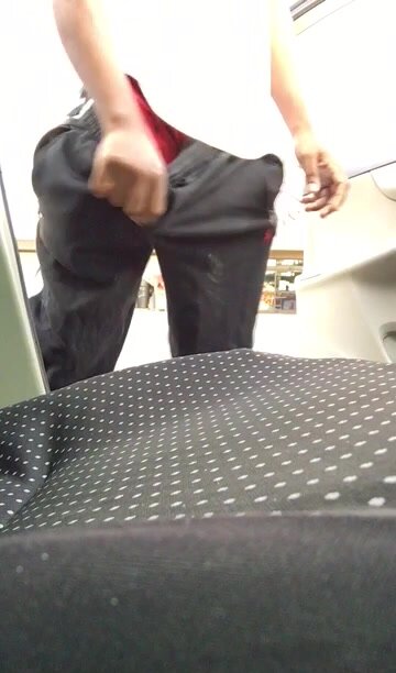 Public freak sagging and jacking with giant dickprint