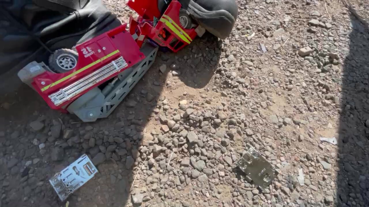 Toy fire truck crushed