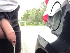 Outdoor pissing vid 4 -  hung and uncut by the car
