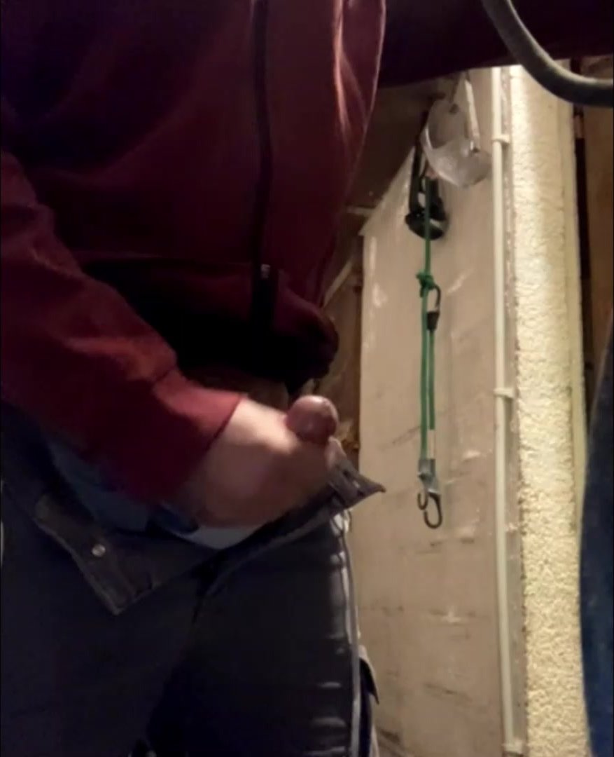 Man jerks off and ejaculates in his garage