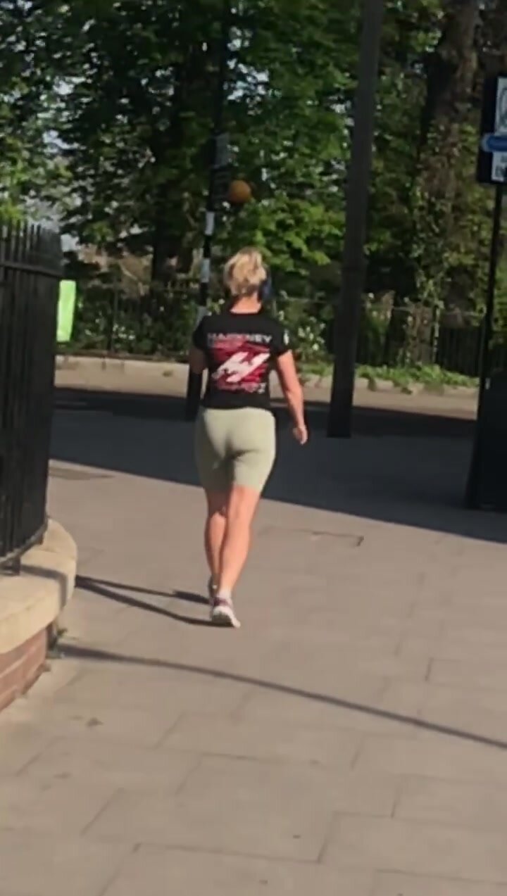 Blonde Pawg in green hot pants