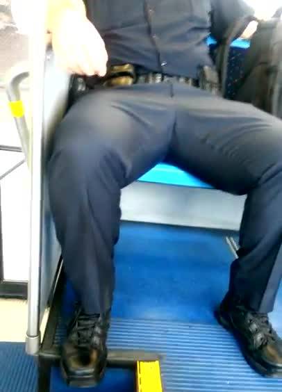 Police Officer Legs Spread Wide (raw footage)