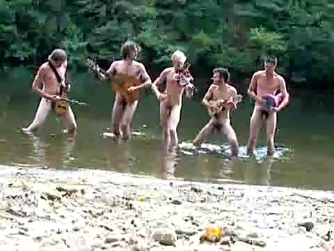 Naked band playing in stream