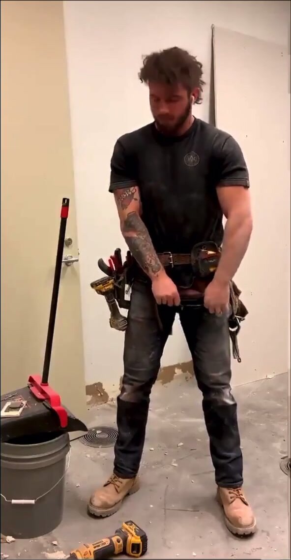 Construction guy whips out his cock
