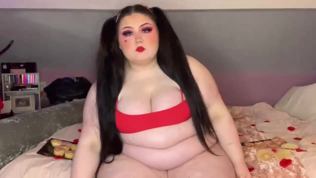 bbw with huge fat  stuffing belly