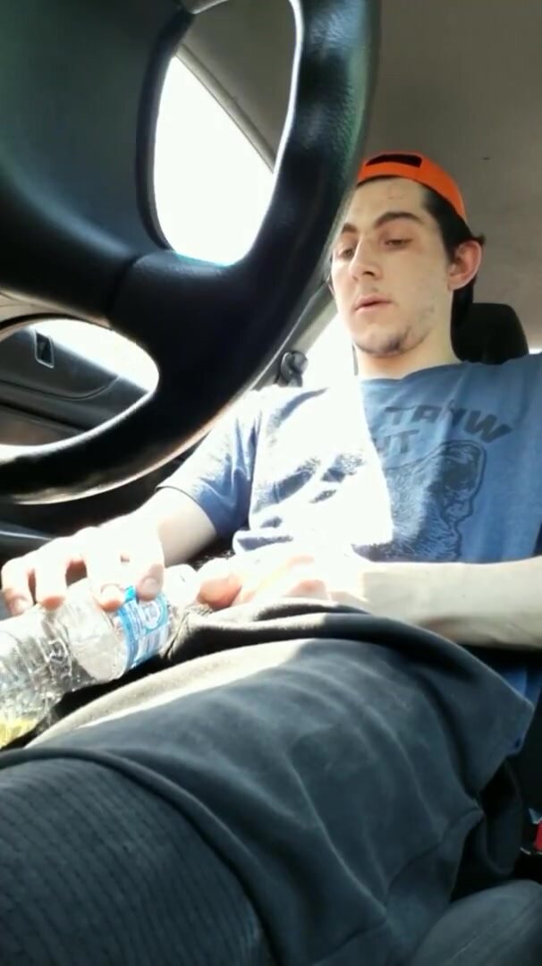 men in car piss in bottle