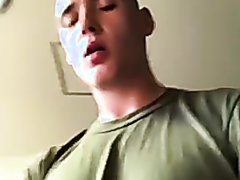 Straight Soldier Jerks Off and Moans for Girlfriend