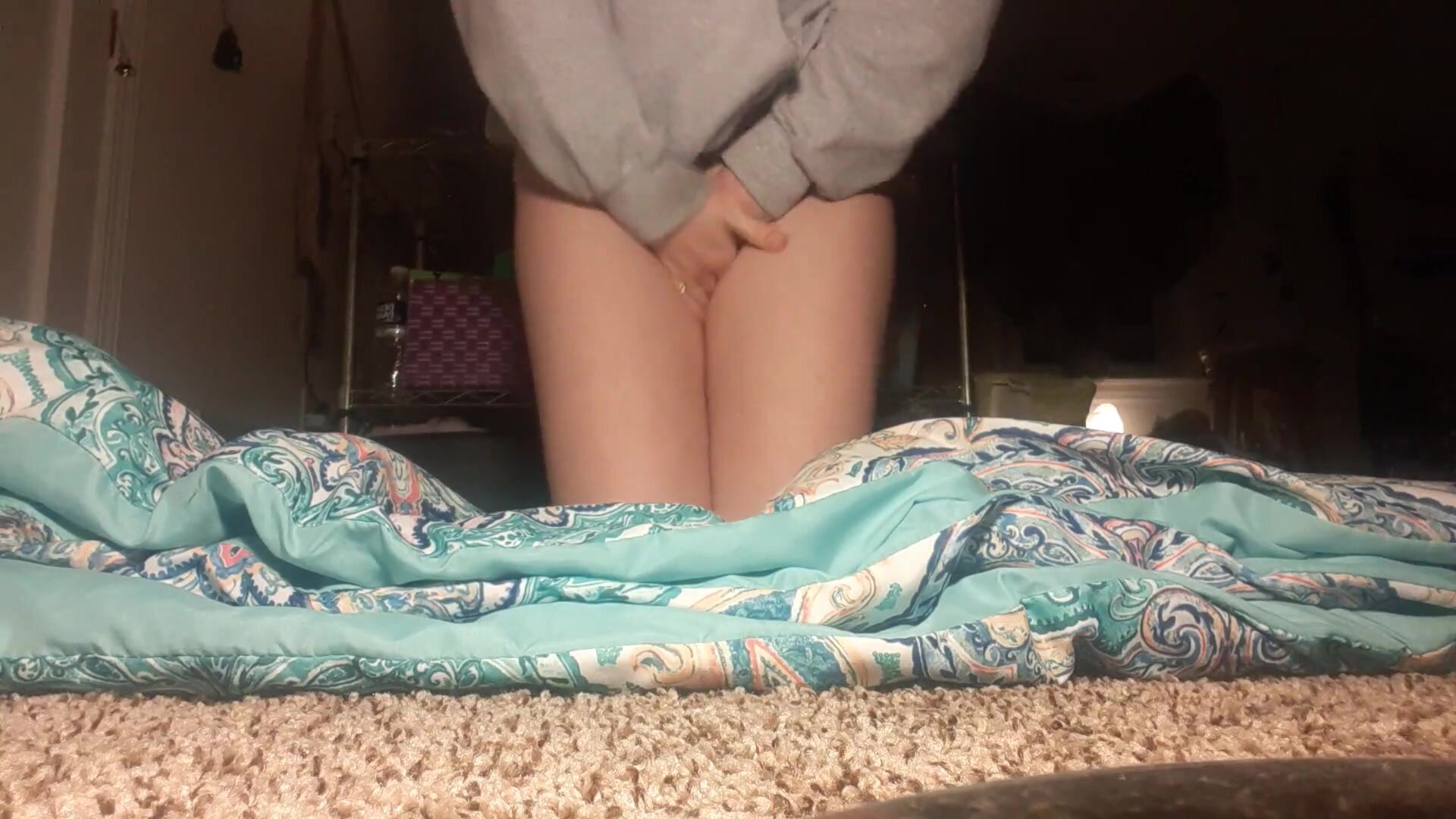 Naked wetting on her blanket